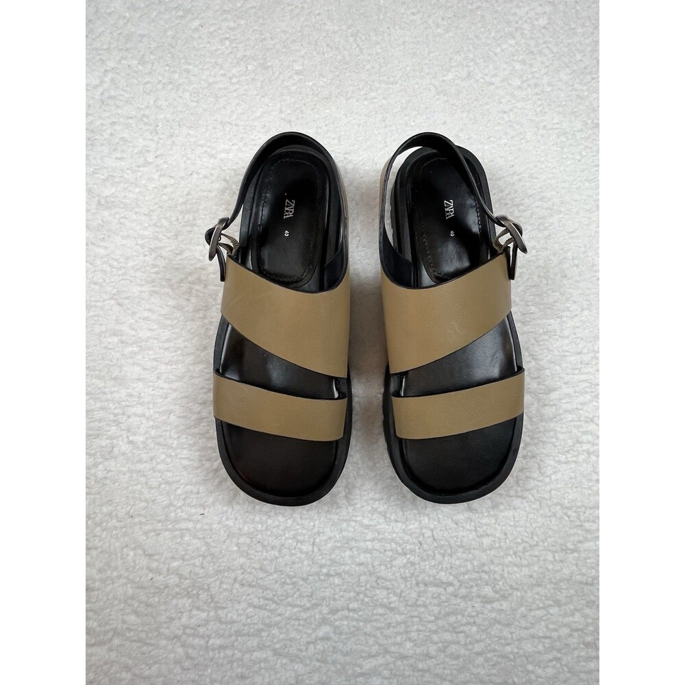 Zara Sandals Womens US9 EU40 Asymmetrical Leather Chunky Minimalist Lagenlook